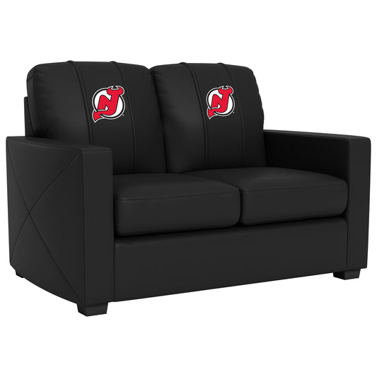 Silver Loveseat with New Jersey Devils Logo