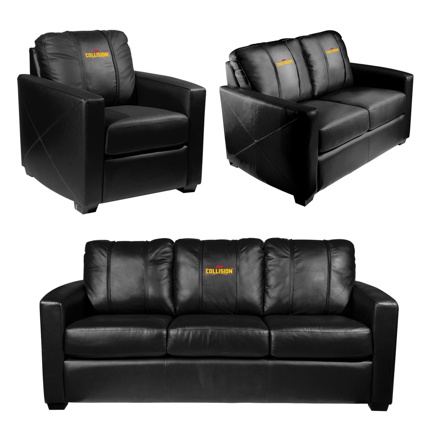 Silver Sofa with  All Elite Wrestling Collision Color Logo