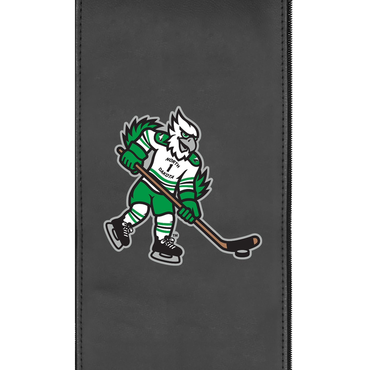 Silver Loveseat with University of North Dakota Hockey Mascot Logo