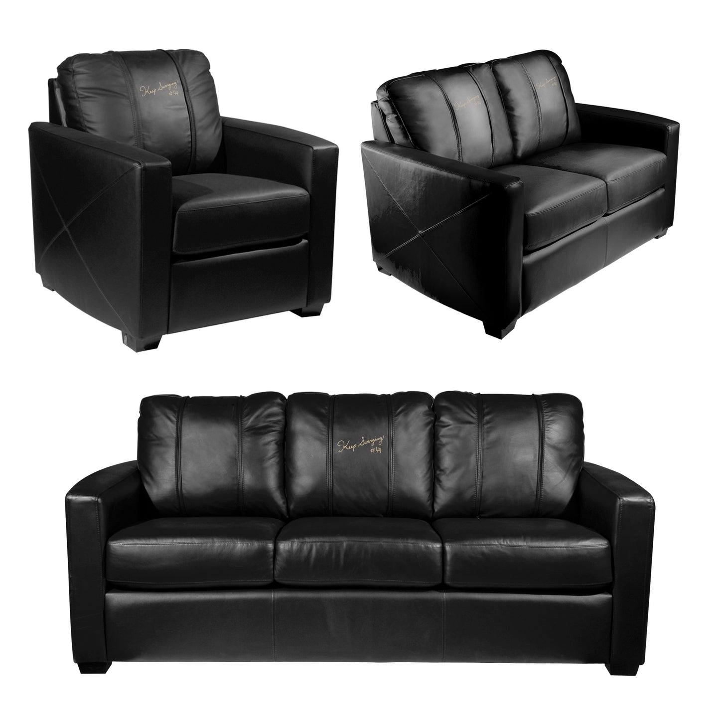 Silver Sofa with Atlanta Braves City Connect Keep Swinging Logo