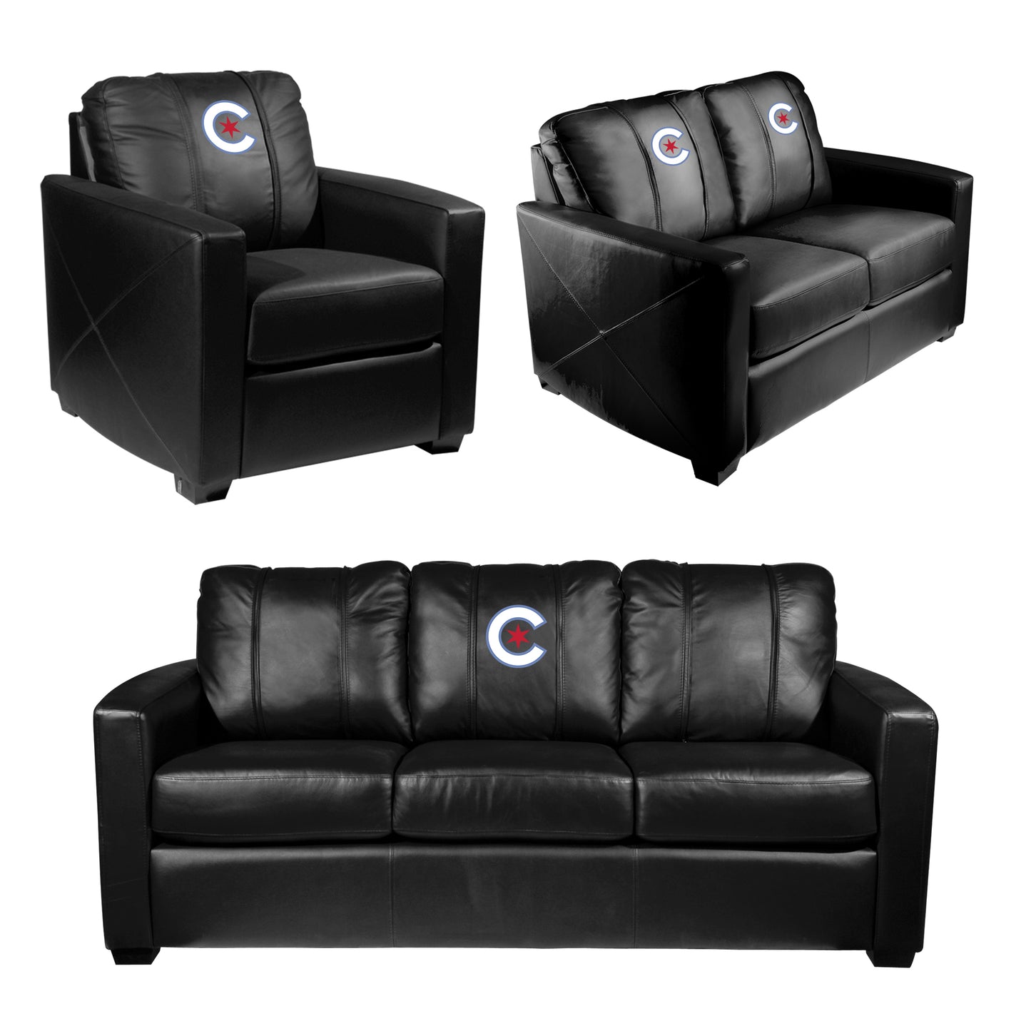 Silver Loveseat with Chicago Cubs City Connect Primary Logo