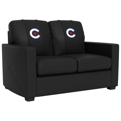 Silver Loveseat with Chicago Cubs City Connect Primary Logo