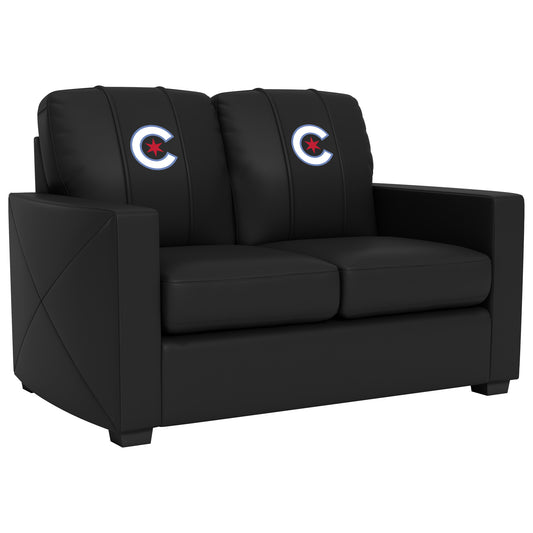 Silver Loveseat with Chicago Cubs City Connect Primary Logo