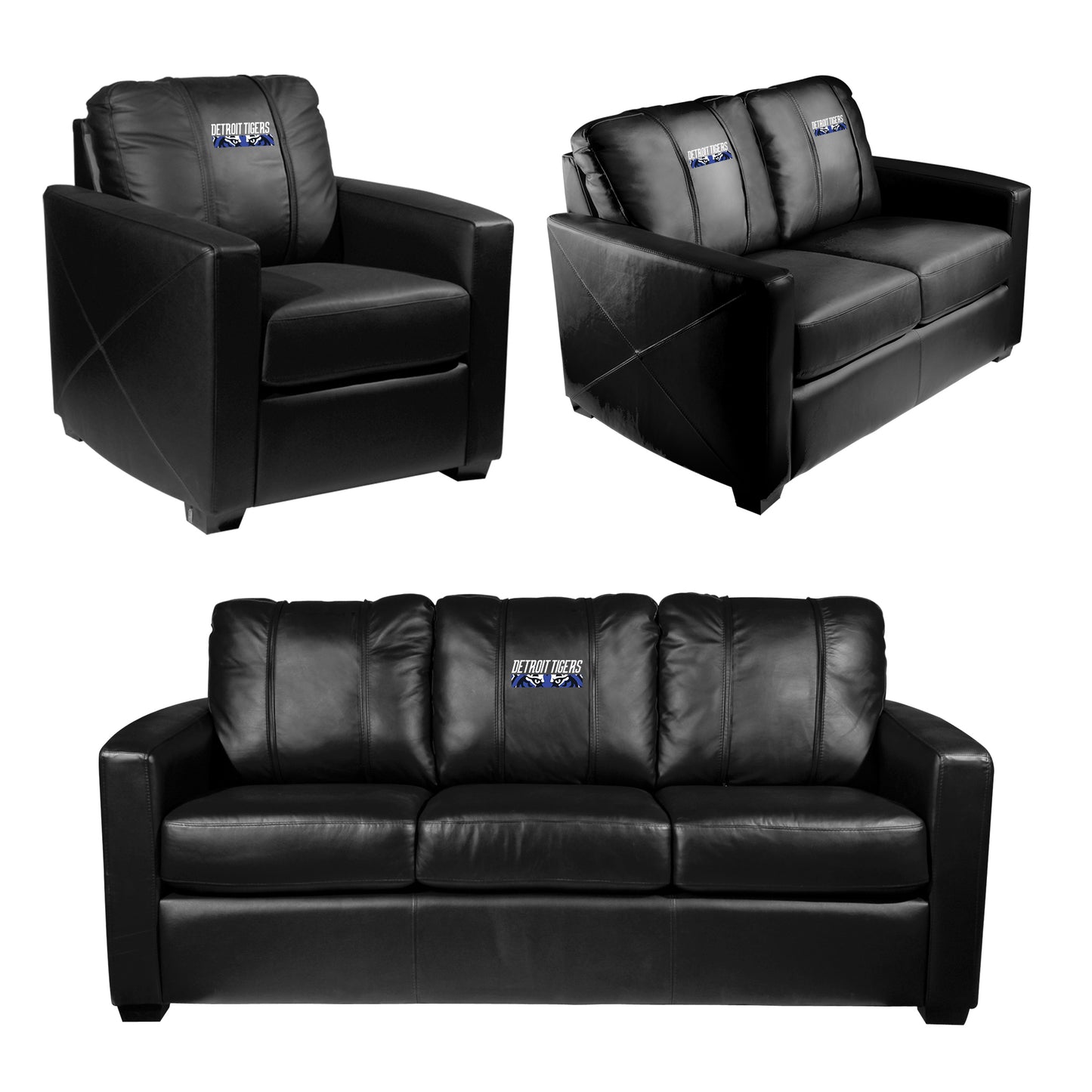 Silver Loveseat with Detroit Tigers City Connect Wordmark Logo
