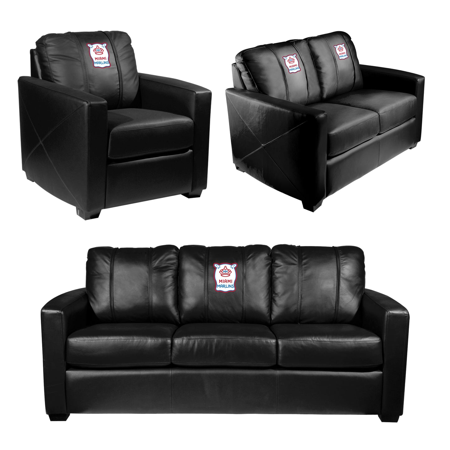 Silver Loveseat with Miami Marlins City Connect Secondary Logo