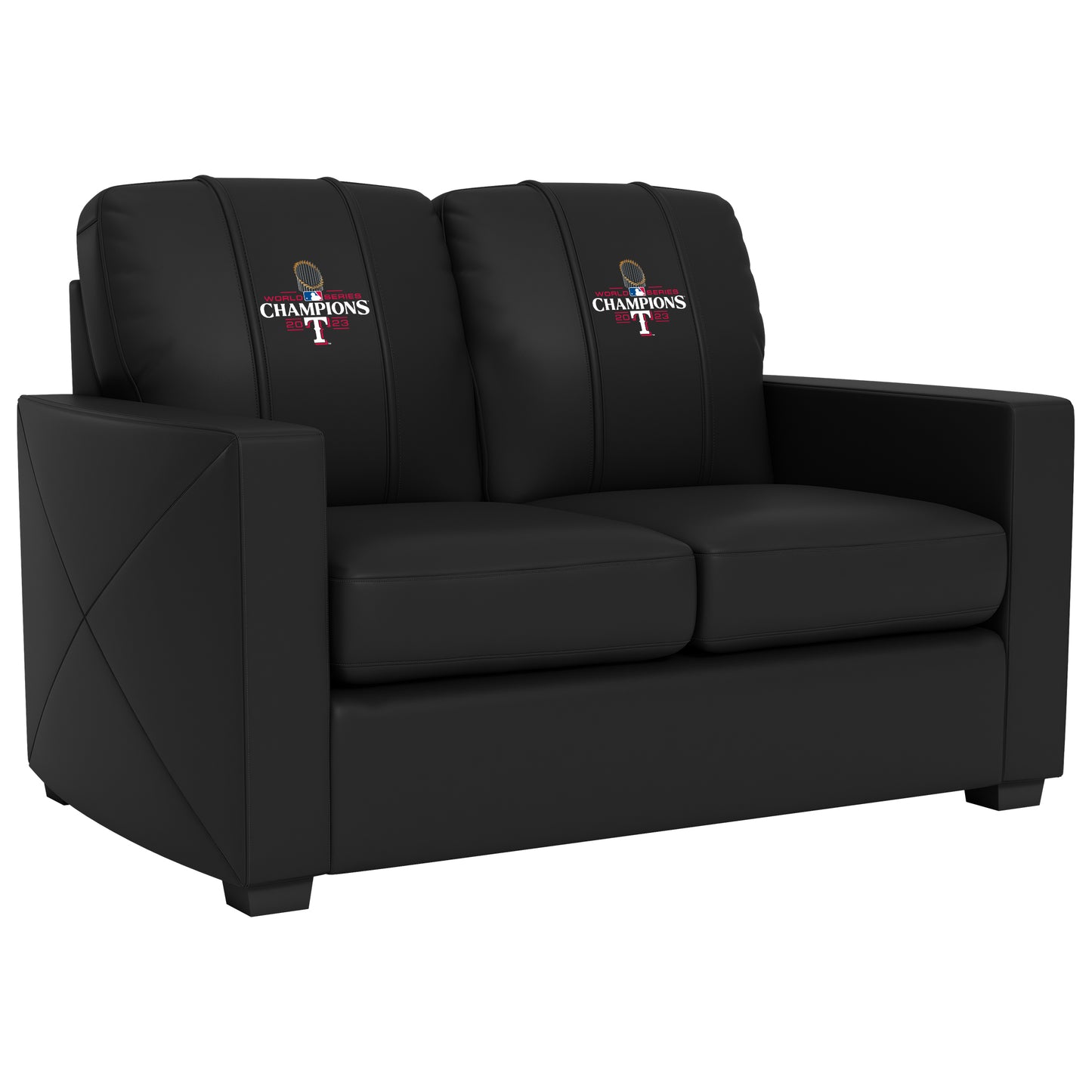 Silver Loveseat with Texas Rangers 2023 Champions Logo