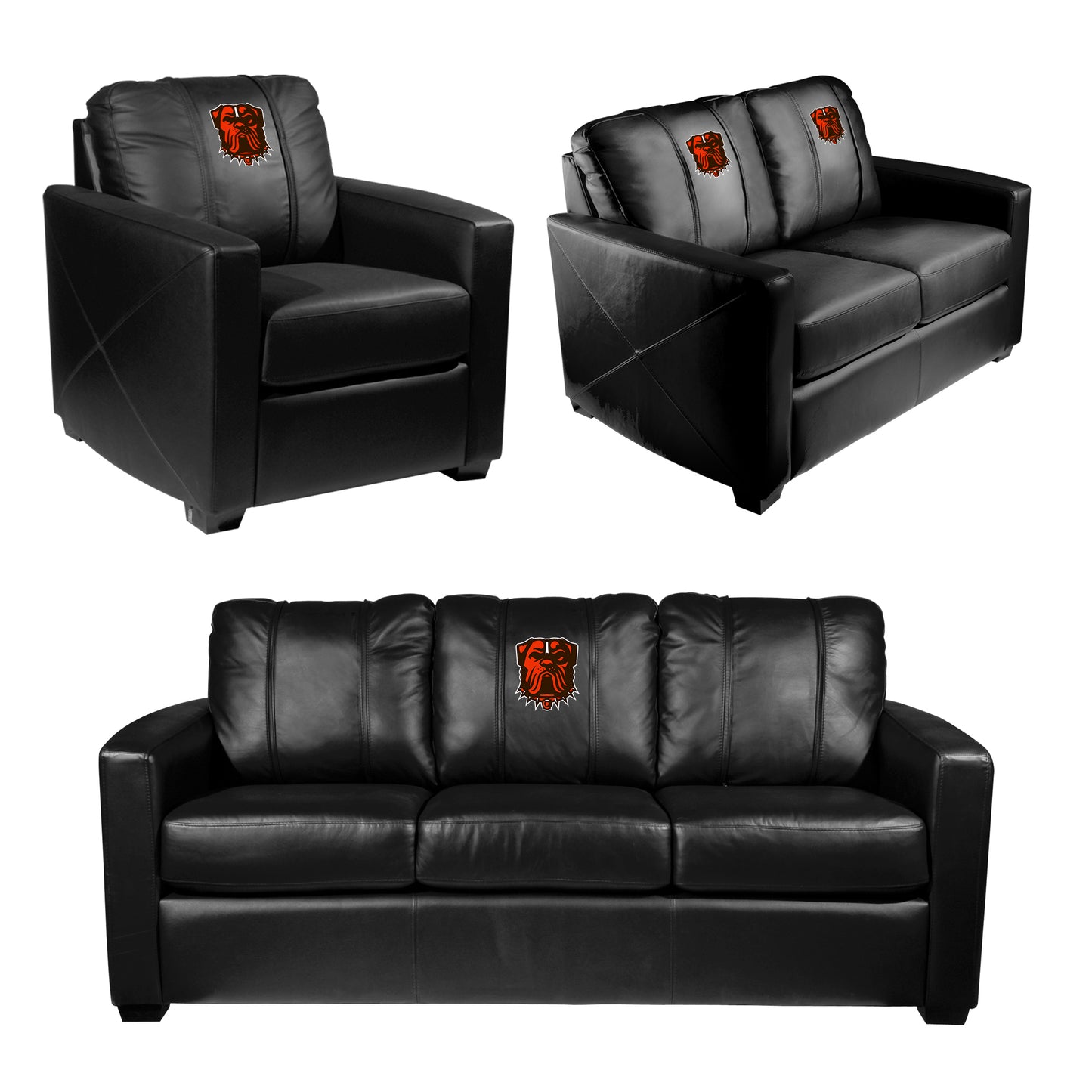 Silver Loveseat with  Cleveland Browns Bulldog Logo