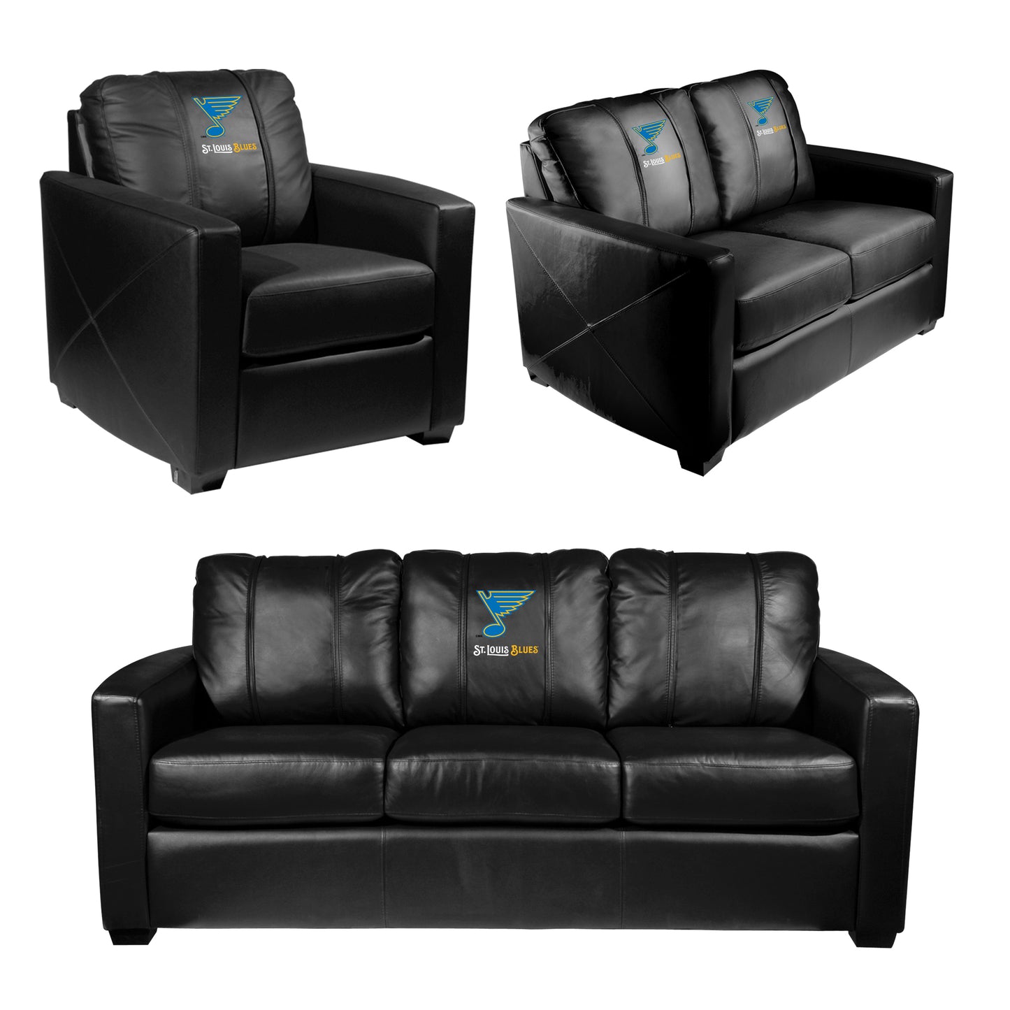 Silver Loveseat with St. Louis Blues Wordmark Logo