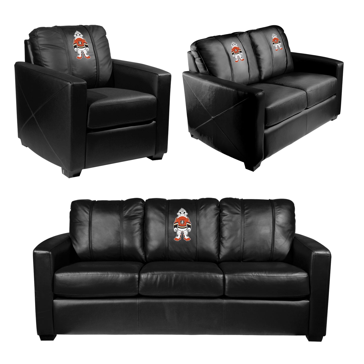Silver Sofa with Anaheim Ducks Wild Wing Mascot Logo