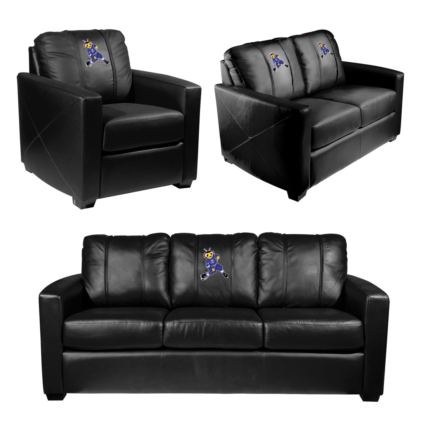 Silver Sofa with Tampa Bay Lightning Thunderbug Mascot Logo