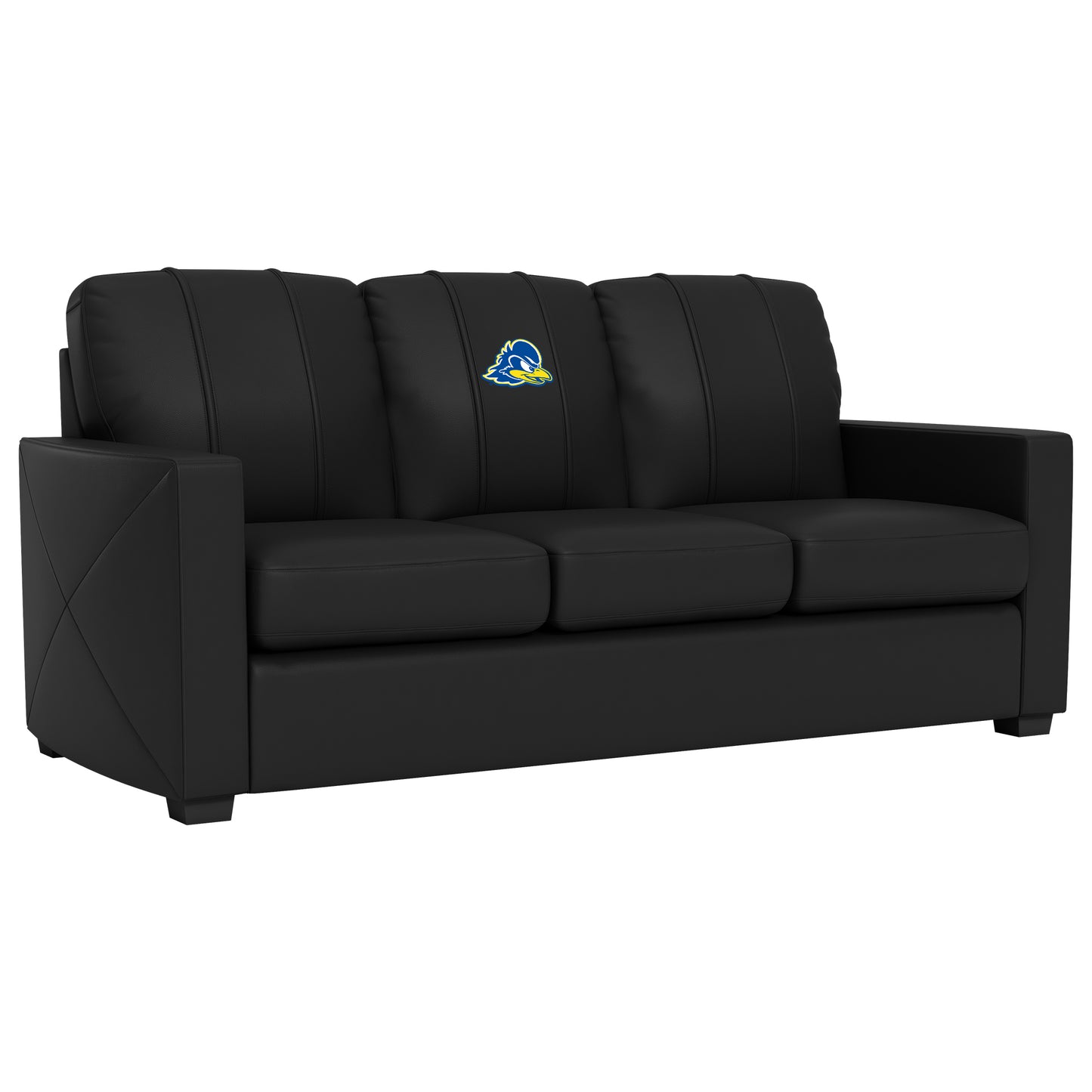 Silver Sofa with Delaware Blue Hens Logo