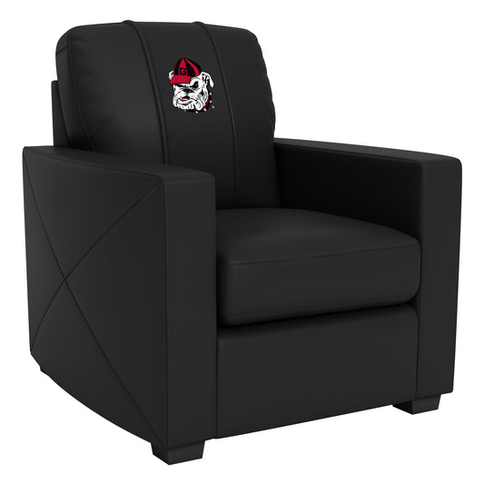 Silver Club Chair with Georgia Pinstripe Bulldog Head Logo