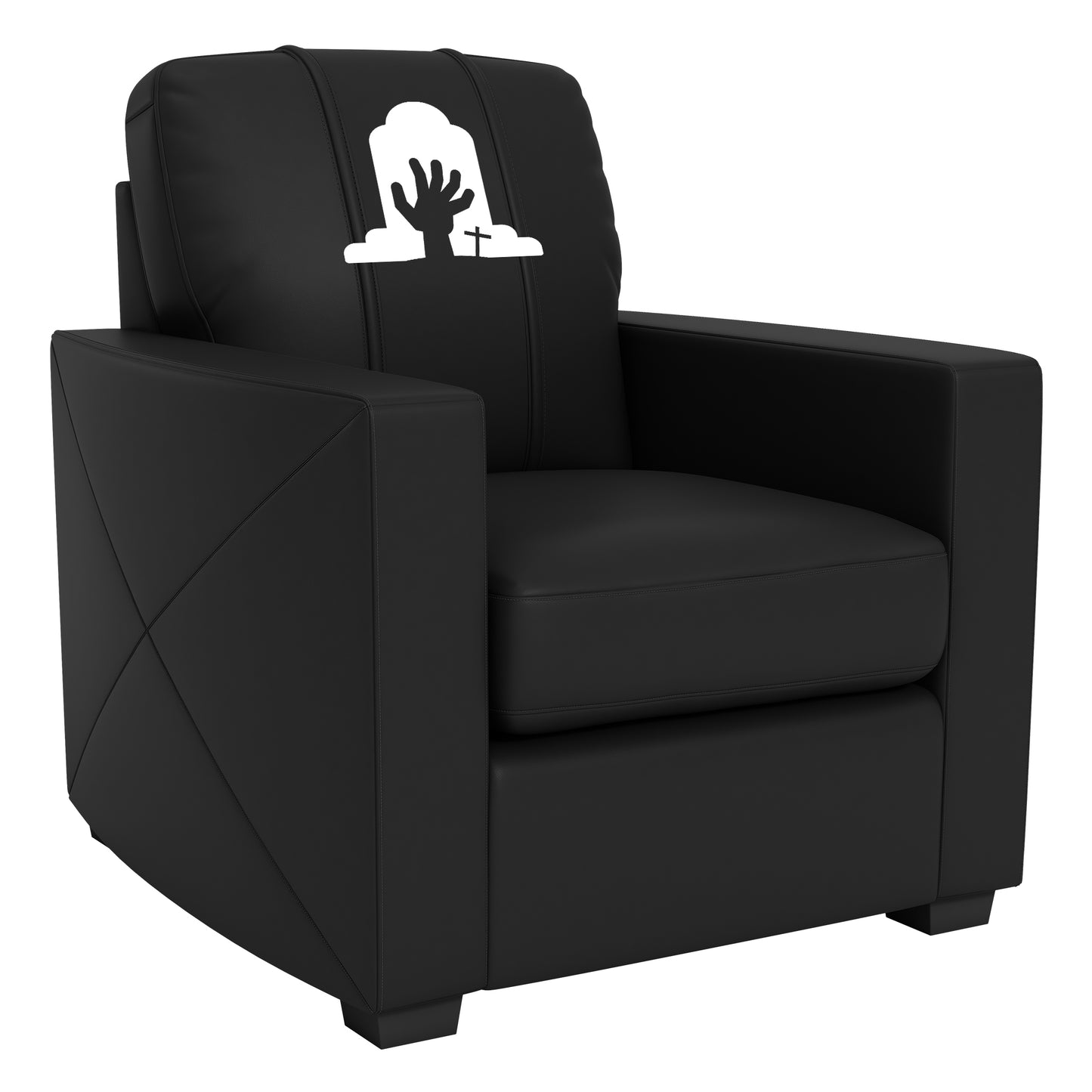 Silver Club Chair with Ghoulish Rising Hand Halloween Logo