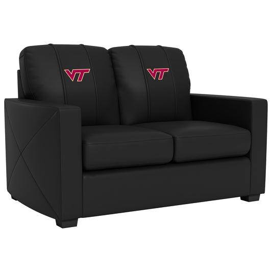 Silver Loveseat with Virginia Tech Hokies Logo