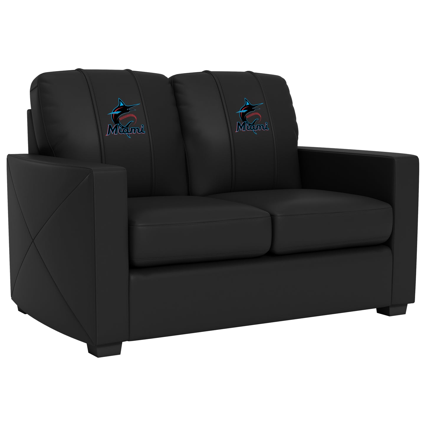 Silver Loveseat with Miami Marlins Primary Logo Panel
