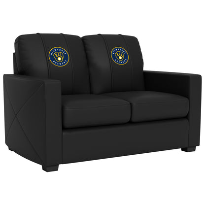 Silver Loveseat with Milwaukee Brewers Primary Logo