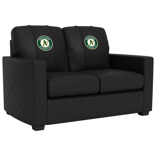 Silver Loveseat with Oakland Athletics Logo