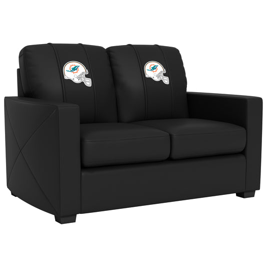 Silver Loveseat with  Miami Dolphins Helmet Logo
