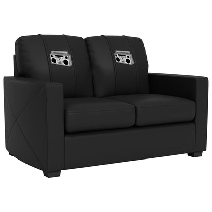 Silver Loveseat with Boombox Logo