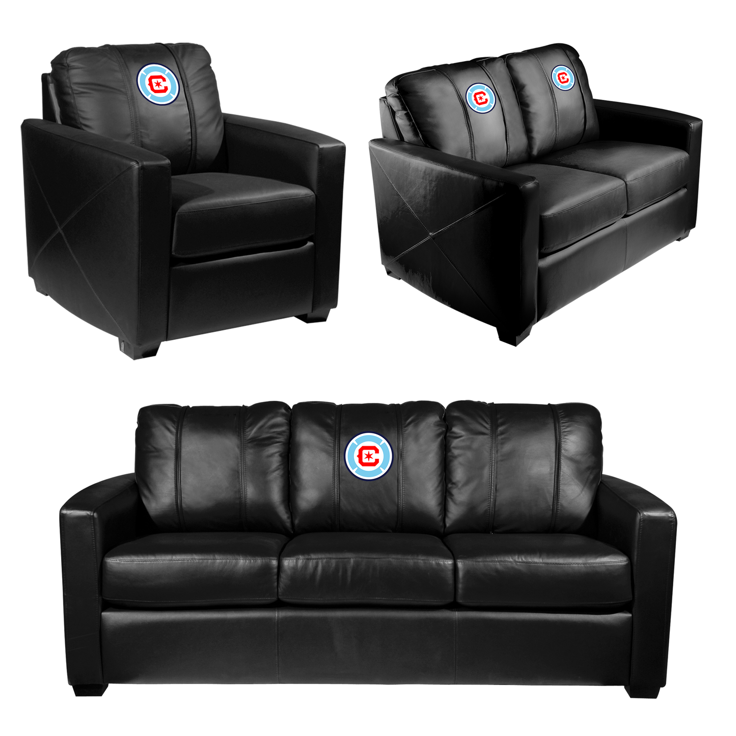Silver Sofa with Chicago Fire FC Logo