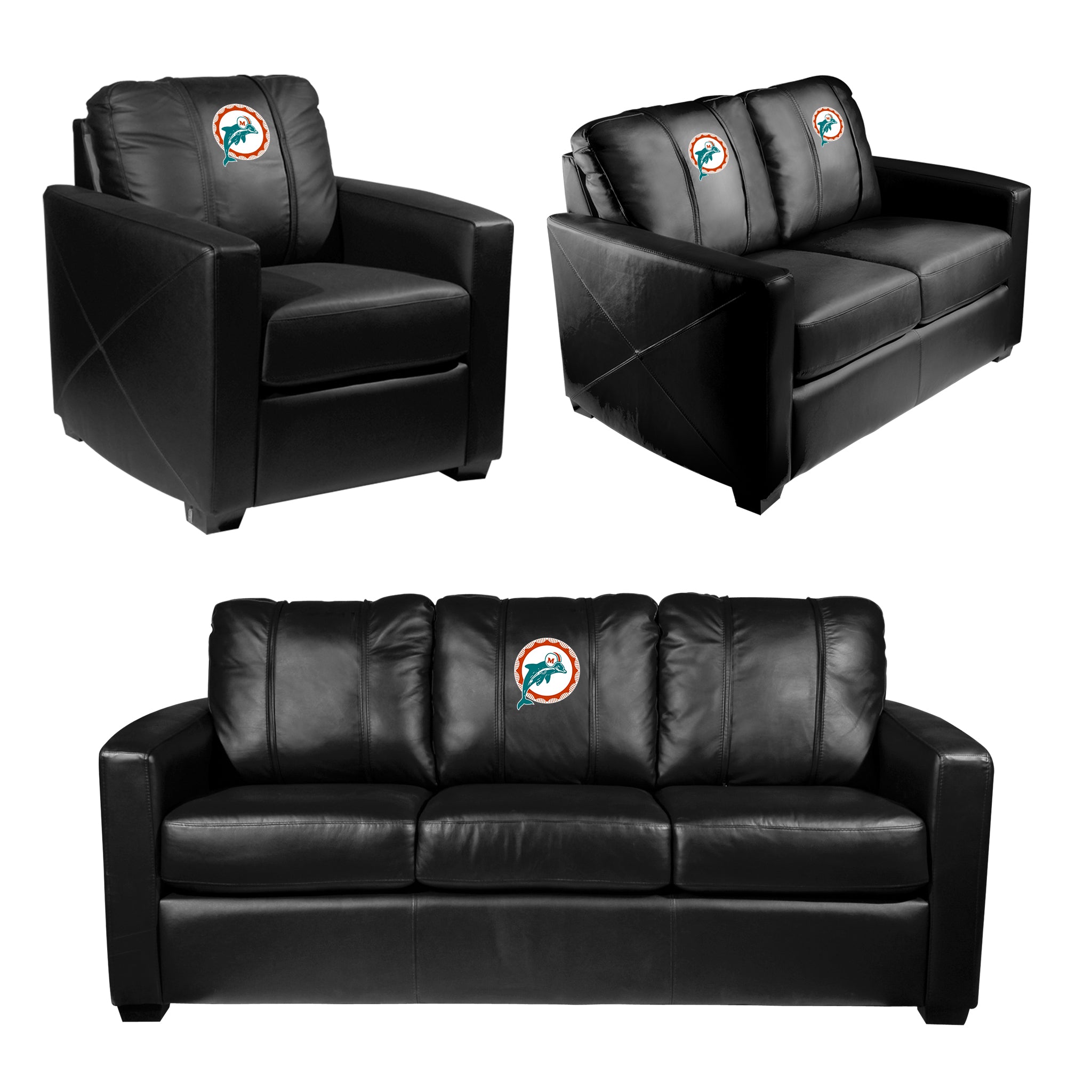 Silver Sofa with  Miami Dolphins Alternate Logo