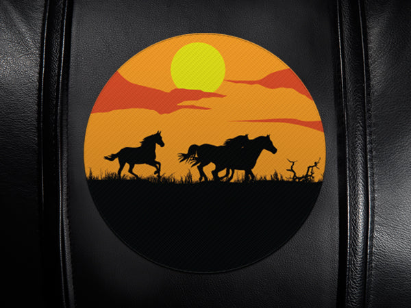 Silver Loveseat with Horses Sunset Logo Panel