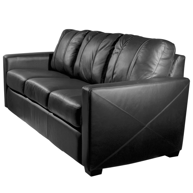 Silver Sofa with Mountain Background Logo Panel